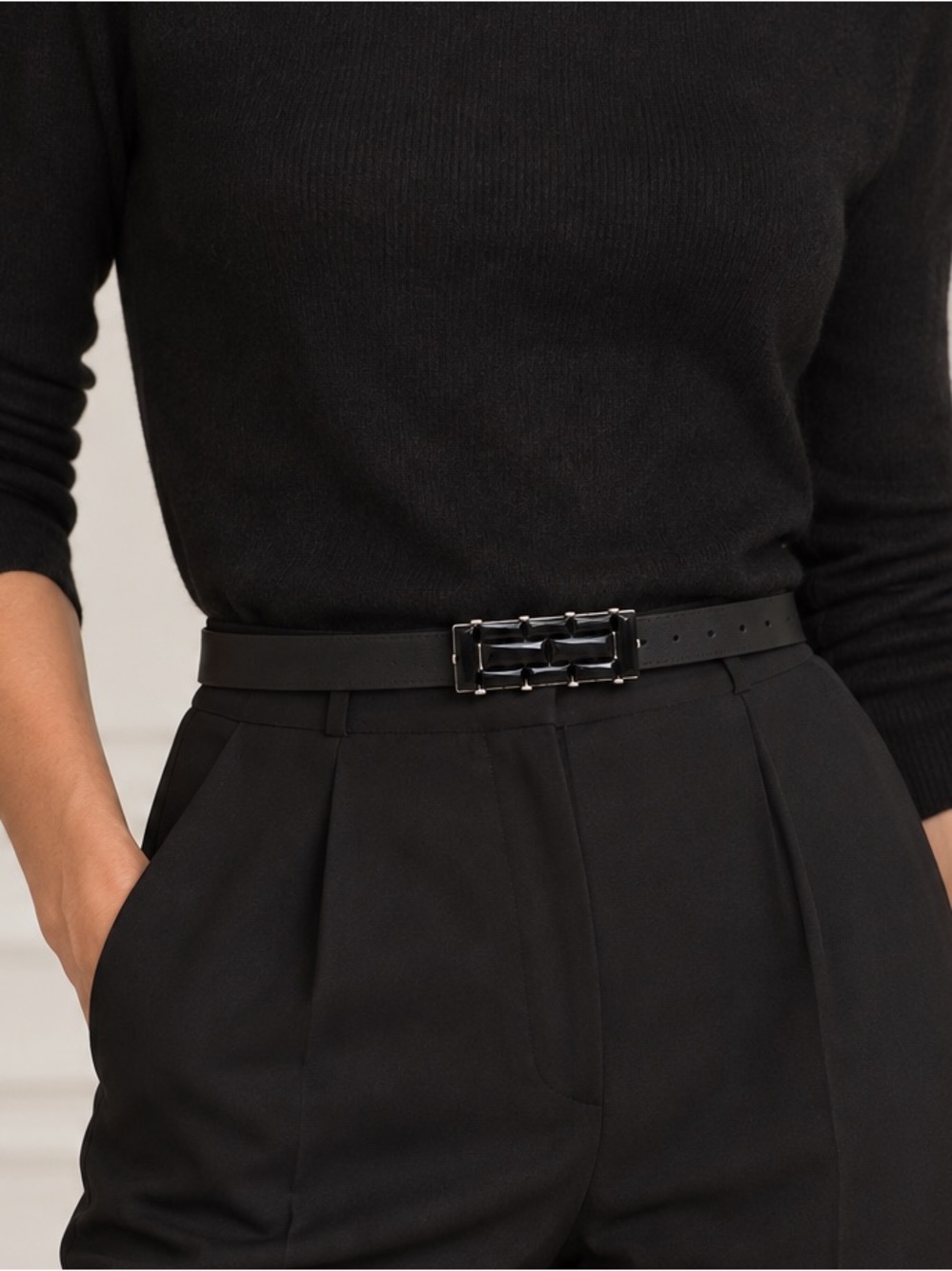 Vintage Oscar de la Renta Jet Black Jeweled Skinny Belt Made in USA